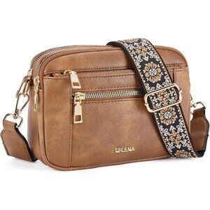 Telena Women Camel Brown Vegan Leather Shoulder Handbags With Adjustable Strap